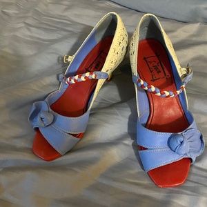 Red white and blue kitten heel Mary Jane by Miss L Fire